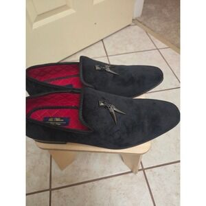 La Milano Mens Black Suede Loafers Red Bottom Spike Charm Dress Shoes Size 10.5